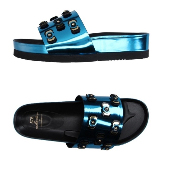 Suecomma Bonnie SCB Collection Shoes - SCB collection by Suecomma Bonnie blue embellished slide sandals size 6-6.5